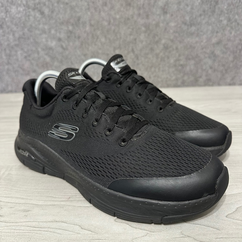 Skechers Arch Fit Sneakers Mens 9 Black Walking Shoes Mesh Comfort Athletic
